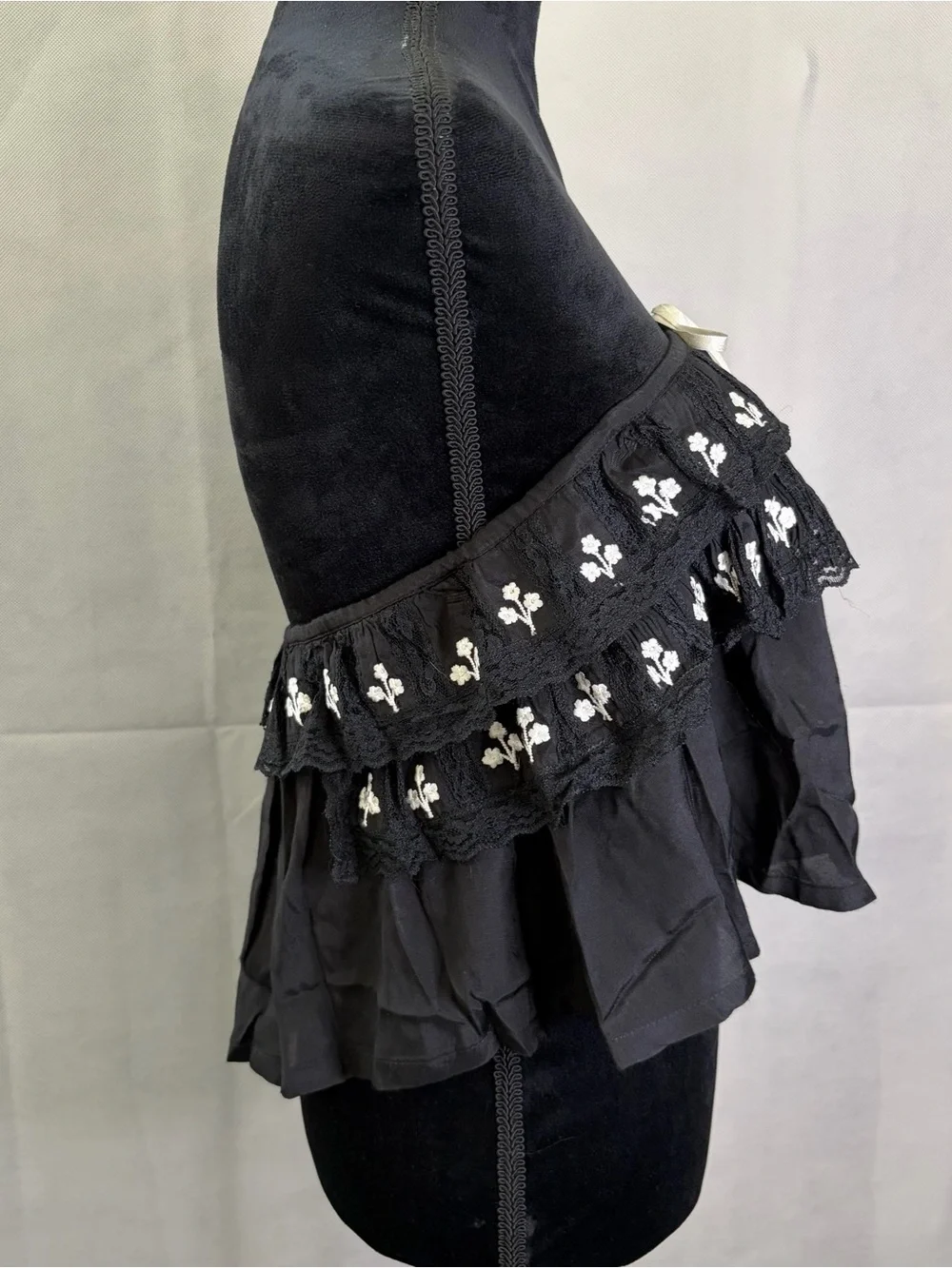 Free People Black Strapless Ruffle Crop Top with White Tie